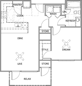 One Bedroom / One Bath - 711 Sq.Ft.*