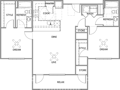 Two Bedroom / Two Bath - 1039 Sq.Ft.*